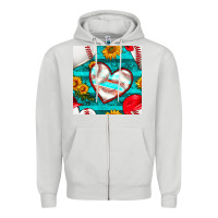 Dove Grey baseball hearts and sunflowers with turquoise gemstone seamless patter Zipper Hoodie - BundleAndBundleShop