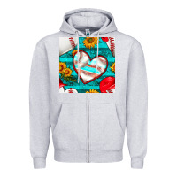 Heather Grey baseball hearts and sunflowers with turquoise gemstone seamless patter Zipper Hoodie - BundleAndBundleShop