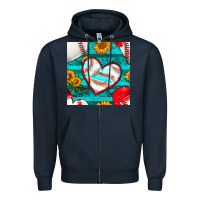 Navy baseball hearts and sunflowers with turquoise gemstone seamless patter Zipper Hoodie - BundleAndBundleShop
