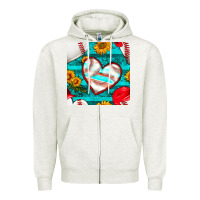 Oatmeal Heather baseball hearts and sunflowers with turquoise gemstone seamless patter Zipper Hoodie - BundleAndBundleShop