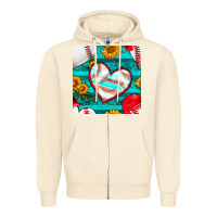 Sandshell baseball hearts and sunflowers with turquoise gemstone seamless patter Zipper Hoodie - BundleAndBundleShop