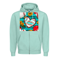 Seafoam baseball hearts and sunflowers with turquoise gemstone seamless patter Zipper Hoodie - BundleAndBundleShop