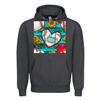Smoke baseball hearts and sunflowers with turquoise gemstone seamless patter Zipper Hoodie - BundleAndBundleShop