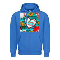 True Royal baseball hearts and sunflowers with turquoise gemstone seamless patter Zipper Hoodie - BundleAndBundleShop