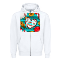 White baseball hearts and sunflowers with turquoise gemstone seamless patter Zipper Hoodie - BundleAndBundleShop