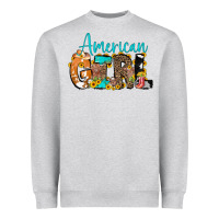 Heather Grey American Girl, western Cowhide Heavyweight Sweatshirt - CowCowDesign