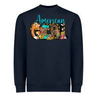 Navy American Girl, western Cowhide Heavyweight Sweatshirt - CowCowDesign