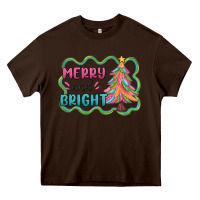 Chocolate Brown merry and bright christmas tree Heavy Core Tee - MaliasSmallBusiness