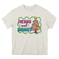 Cream merry and bright christmas tree Heavy Core Tee - MaliasSmallBusiness