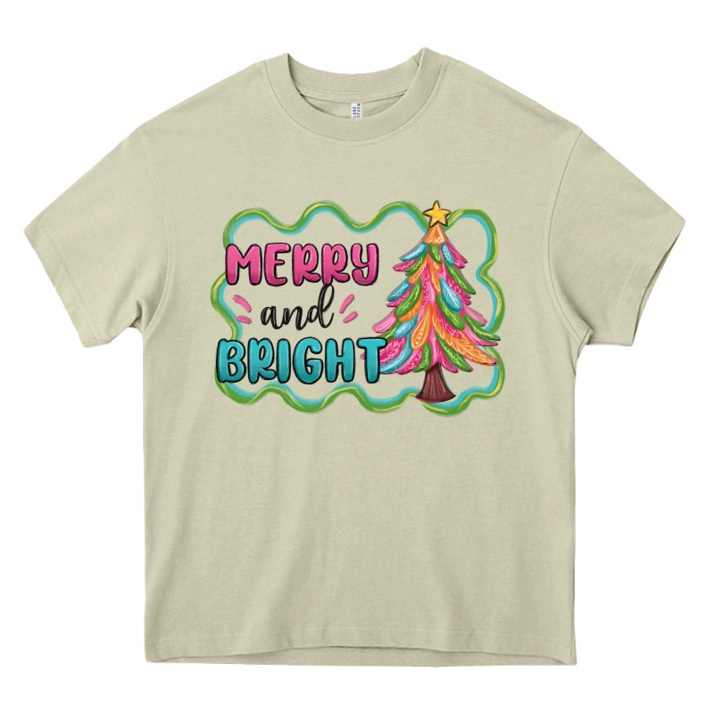 Merry And Bright Christmas Tree Heavy Core Tee by MaliasSmallBusiness | Teevron