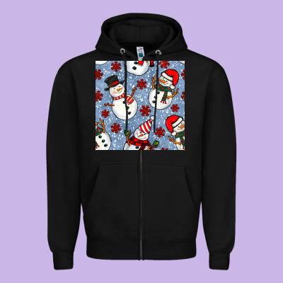 Christmas Snowman Seamless Pattern Zipper Hoodie Designed By Bundleandbundleshop