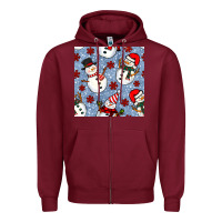 Burgundy christmas snowman seamless pattern Zipper Hoodie - BundleAndBundleShop
