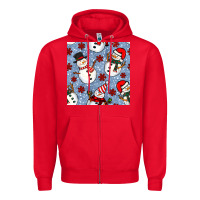 Red christmas snowman seamless pattern Zipper Hoodie - BundleAndBundleShop