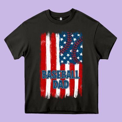 Baseball Dad American Flag Heavy Core Tee Designed By Jahusdesignshop