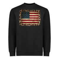 Black America Flag and Leopard Heavyweight Sweatshirt - CowCowDesign