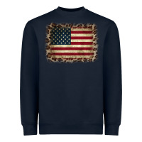 Navy America Flag and Leopard Heavyweight Sweatshirt - CowCowDesign