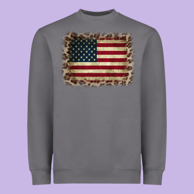America Flag And Leopard Heavyweight Sweatshirt Designed By Cowcowdesign