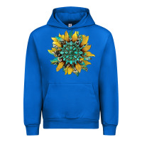 Cobalt sunflower with gemstone and cowhide Urban Hoodie - Artiststas
