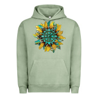 Pigment Oil Green sunflower with gemstone and cowhide Urban Hoodie - Artiststas