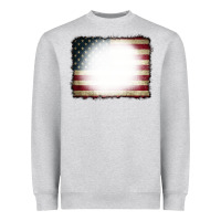 Heather Grey American Flag Bleach Effect Heavyweight Sweatshirt - CowCowDesign