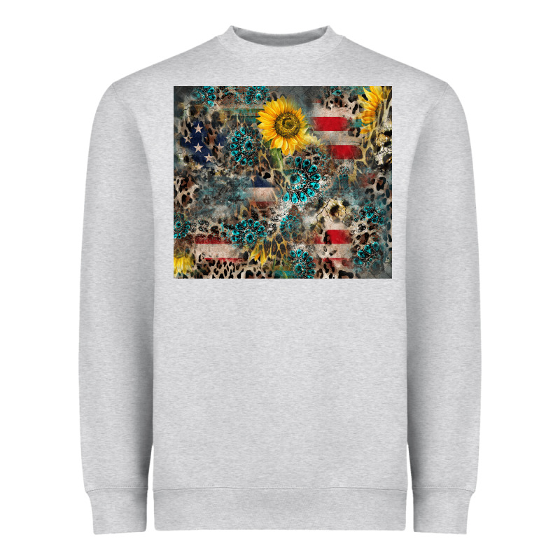 America Flag Leopard Gemstone Sunflower Heavyweight Sweatshirt by CowCowDesign | Teevron