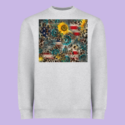 America Flag Leopard Gemstone Sunflower Heavyweight Sweatshirt Designed By Cowcowdesign