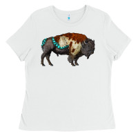 White gemstone bison Ladies Tee - RanaPortraitStore