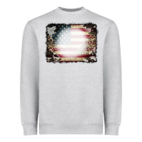Heather Grey American Flag Cowhide Leopard Bleach Effect Heavyweight Sweatshirt - CowCowDesign
