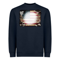 Navy American Flag Cowhide Leopard Bleach Effect Heavyweight Sweatshirt - CowCowDesign
