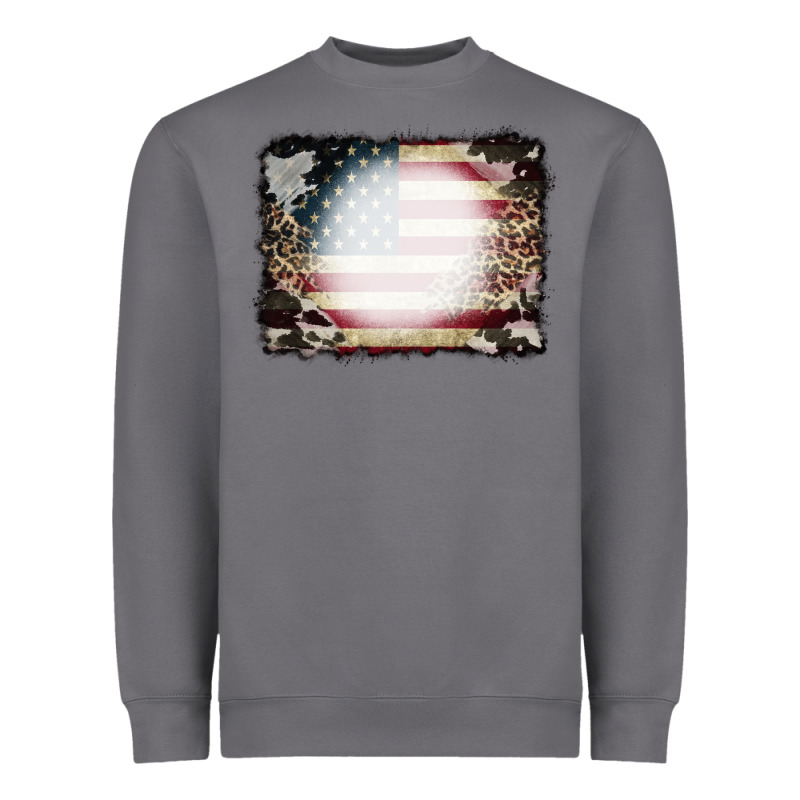 American Flag Cowhide Leopard Bleach Effect Heavyweight Sweatshirt by CowCowDesign | Teevron