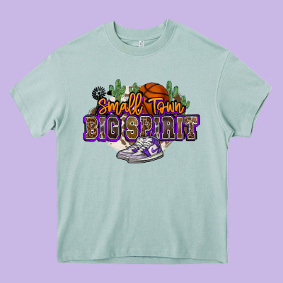 Small Town Big Spirit Basketball Heavy Core Tee Designed By Nancycooperartshop