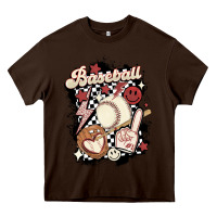Chocolate Brown checkered retro baseball Heavy Core Tee - MaliasSmallBusiness