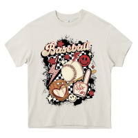 Cream checkered retro baseball Heavy Core Tee - MaliasSmallBusiness