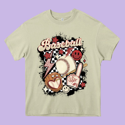 Checkered Retro Baseball Heavy Core Tee Designed By Maliassmallbusiness