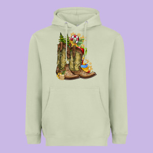 Christmas Boots Heavyweight Hoodie Designed By Cowhidedigitalart