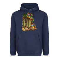 Navy Christmas Boots Heavyweight Hoodie - CowhideDigitalArt