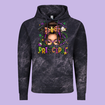 Mardi Gras Principal Caucasian Messy Bun Vintage Hoodie Designed By Texasbilliewilder