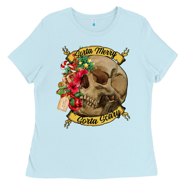 Sorta Merry Sorta Scary Skull Ladies Tee by NancyCooperArtShop | Teevron
