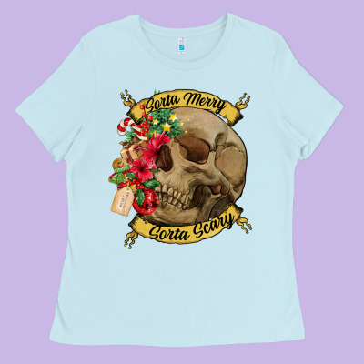 Sorta Merry Sorta Scary Skull Ladies Tee Designed By Nancycooperartshop