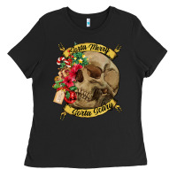 Black Sorta merry sorta scary skull Ladies Tee - NancyCooperArtShop