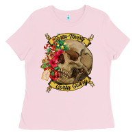 Bubblegum Pink Sorta merry sorta scary skull Ladies Tee - NancyCooperArtShop