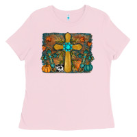 Bubblegum Pink fall cross Ladies Tee - RanaPortraitStore