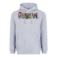 Heather Grey Believe Christmas Heavyweight Hoodie - CowhideDigitalArt