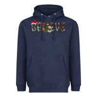 Navy Believe Christmas Heavyweight Hoodie - CowhideDigitalArt