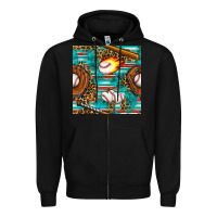 Black baseball glove and bat with serape seamless pattern Zipper Hoodie - BundleAndBundleShop