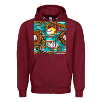 Burgundy baseball glove and bat with serape seamless pattern Zipper Hoodie - BundleAndBundleShop