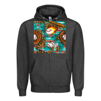 Charcoal Heather baseball glove and bat with serape seamless pattern Zipper Hoodie - BundleAndBundleShop