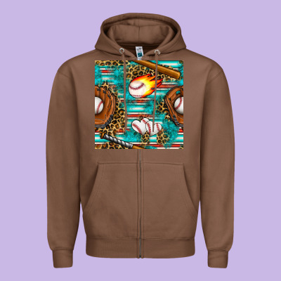 Baseball Glove And Bat With Serape Seamless Pattern Zipper Hoodie Designed By Bundleandbundleshop