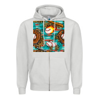 Dove Grey baseball glove and bat with serape seamless pattern Zipper Hoodie - BundleAndBundleShop