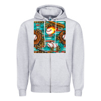 Heather Grey baseball glove and bat with serape seamless pattern Zipper Hoodie - BundleAndBundleShop